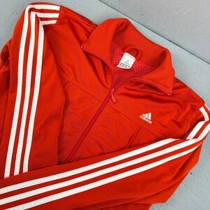 Adidas Red Orange Track Jacket with White Stripes